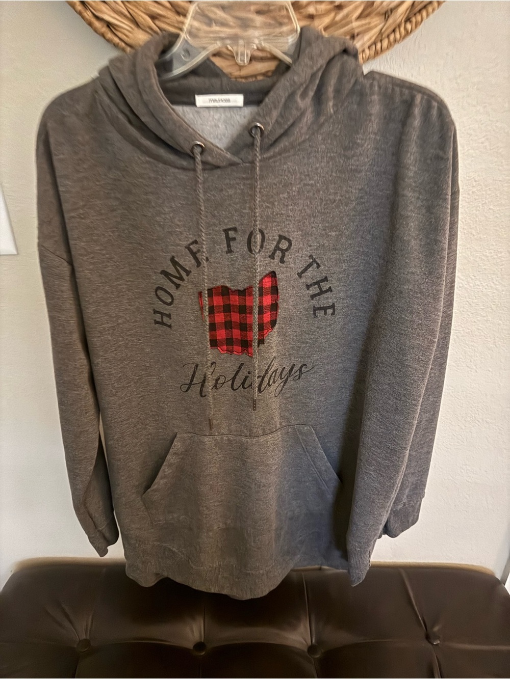 Maurices Gray Hoodie with Red Buffalo Plaid Heart